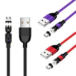 3 Pack 2m Magnetic Charging Cable Micro USB Cord 360° & 180° Rotation Magnetic Phone USB Cable Compatible with Samsung S7 Edge S6, Huawei, Xiaomi 2 3 4, LG G3 G4 and More (Black+Red+Purple)