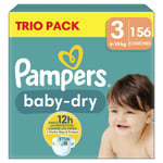 Couches Bébé Baby Dry 6 - 10 Kg Taille 3 Pampers - Le Pack De 156 Couches