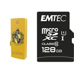 Pack Support de Stockage Rapide et Performant : Clé USB - 2.0 - Série Licence - Harry Potter Hufflepuff - 32 Go + Carte MicroSD - Gamme Elite Gold - Classe 10-128 GB