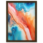 Artery8 Abstract Blue and Orange Fluid Flow Painting Water Meets Oil Artwork Framed Wall Art Print A4