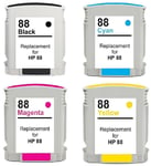 NonOEM CMYK Inks for use in HP 88 Set Officejet Pro L7480 K8600 K5400n K5300