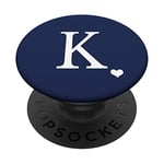 White Initial Letter K heart Monogram on Navy Blue PopSockets PopGrip: Swappable Grip for Phones & Tablets