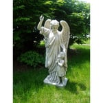 Design Toscano EU33861 Statue de Jardin d’Ange Gardien d’Enfant Blanc Cassé 28 x 38 x 86,5 cm