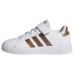 adidas Grand Sustainable Lifestyle Court Elastic Lace and Top Strap Shoes Sneaker, FTWWHT/FTWWHT/MAGOLD, 34 EU