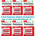 6 Pack Panasonic C Batteries Zinc Carbon R14RZ /Alkaline 1.5V/Total 12 batteries