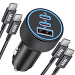 67W 3-Port Chargeur Voiture Allume Cigare USB C et 2-Pack 1M USB C Câble pour iPhone 16 16e 15 Pro Max, iPad, Samsung Galaxy S25 S24 S23 S22 Ultra, Pixel, Prise Rapide Chargeur PD/QC 12V Adaptateur