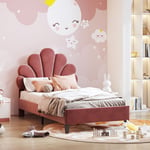 Lit simple capitonnés 90 x 200 cm - avec tête de lit en forme de fleur, sommier à lattes, velours - pour adultes et enfants - Rouge - Rouge