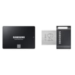 Samsung SSD 870 EVO, 1 TB, Form Factor 2.5”, Intelligent Turbo Write, Magician 6 Software, Black (Internal SSD) & flash drive Gunmetal Gray 64 GB