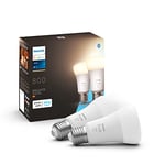 Philips Hue White, ampoule connectée LED E27, 806 lumen, compatible Bluetooth, fonctionne avec Alexa, lot de 2