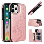Compatible with iPhone 12 Wallet Case (iPhone 12/6.1 Inches, Rose Gold-butterfly)