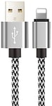 Stofbeklædt iPhone / iPad Lightning kabel - Sølv - 2 m