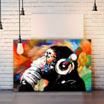 MONKEY DJ BANKSY COLOURFUL SWIRL CANVAS STREET WALL ART PRINT ARTWORK GORILLA (24in x 16in / 60cm x 40cm)