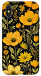 Coque pour iPhone X/XS Motif floral chic jaune moutarde et noir