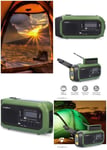 Radio Solaire portable sur batterie DAB+ FM Alimenté par pile + USB Réveil Noir / Vert 40 stations préréglées DYNAMO Manivelle