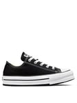 Converse Junior Girls Eva Lift Canvas Platform Ox Trainers - Black, Black/White, Size 3 Older