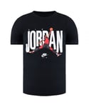 Nike Childrens Unisex Air Jordan Graphic Logo Short Sleeve CrewNeck Black Kids T-Shirt CZ3713 010 Cotton - Size 4-5Y