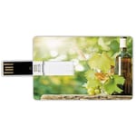 4G USB Flash Drives Credit Card Shape Wine Memory Stick Bank Card Style White Wine Bottle Glass Young Vine and Bunch of Grapes in Green Spring Decorative,Light Green Yellow Brown Waterproof Pen Thumb