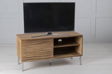 Clearance - Wave Mango Wood TV Unit, Natural Ripple Pattern 100cm Wide, Stand Upto 32in Plasma - 1 Door with 2 Shelf