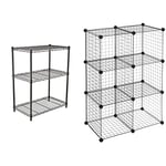 Amazon Basics 6 Cube Wire Storage Shelves - Black & 3-Shelf Shelving Unit, up to 115 kg per shelf, Black