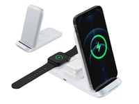 Supreme Foldable Wireless Charger, 15W 3in1 Charging Dock Compatible with Apple iPhone 8/9/10/11/12 Series Apple Watch 3/4/5/6 Series AirPods,Fast Charger for Samsung S10/S20/S21 Qi-Certified (White)