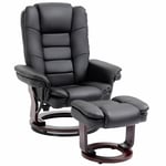 Swivel Manual Recliner and Footrest Set PU Lounge Chair Wood Base