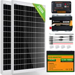 Eco-worthy - 240W 12V Kit panneau solaire avec batterie rechargeable LiFePO4 lithium batterie 100Ah 12V,contrôleur de charge 30A,onduleur 600W 12V