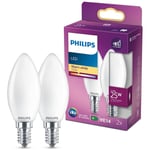 Philips - ampoule led Flamme E14 25W Blanc Chaud Dépolie, Verre, Lot de 2