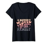 Womens A Mother's Love is the Heart of the Family Funny Mother's V-Neck T-Shirt