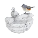 Relaxdays - Abreuvoir à oiseau, mains ouvertes, bassin pour nourriture et eau des oiseaux sauvages, fontaine, blanc/gris