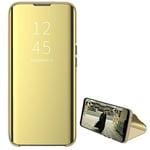 Custodia® Mirror Plating Clear View Stand Function Flip Case Compatible for Samsung Galaxy S20 FE 4G/Samsung Galaxy S20 Fan Edition/Samsung Galaxy S20 Lite (Gold)