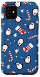 Coque pour iPhone 11 Pingouins Chaussettes Flocons de neige Sucre Canne à sucre Bonbons