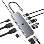 OBERSTER Hub USB C 12 en 1 avec Triple écran, y Compris 2 HDMI, VGA, 100 W PD, 2 USB 3.0, 2 USB 2.0, Ethernet, Lecteur de Carte SD/TF, Microphone/Audio pour Ordinateur Portable