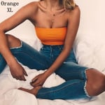 Women Strapless Bra Tube Crop Top Yoga Vest Orange Xl