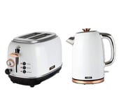 Tower Bottega T10023W Rapid Boil Kettle and Tower Bottega T20016W 2-Slice Toaster, White and Rose Gold