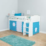 Stompa Uno S Plus Mid-Sleeper Bed with White Headboard and Star Print Tent