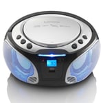 Lenco SCD-550SI kannettava FM-radio CD / MP3 / USB / Bluetooth-soitin® LED-valaistuksella Hopea