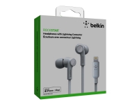 Belkin ROCKSTAR - Hörlurar med mikrofon - inuti örat - kabelansluten - Lightning - ljudisolerande - vit - för Apple 10.5-inch iPad Pro iPad mini 4 iPhone 7, 7 Plus, 8, 8 Plus, X, XR, XS, XS Max