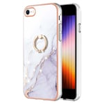 YB IMD iPhone SE etc. kuori marmorista sormuksella - Valkoinen
