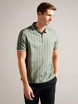 Ted Baker Icken Short Sleeve Cable Jacquard Zip Polo, Light Green