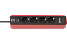 Brennenstuhl Ecolor 4x Power 2x USB - 1.5m - red