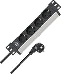 Brennenstuhl Alu-Line 10 Zoll Steckdosenleiste 4-fach für Schaltschränke / Steckerleiste 10 Zoll (2m Kabel, Schutzkontakt-Steckdosen in 45°-Anordnung)