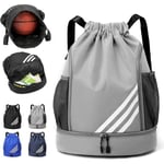 Dragkedjesport Ryggsäck, Stor Gymväska Med Skofack, Vattenavvisande Nylon String Sackpack För Yoga Gym Shopping (grå) Y02  gray