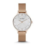 Skagen Watch for Women Anita Lille, Three Hand Movement, 30 mm Rose Gold Stainless Steel Case with a Stainless Steel Mesh Strap, SKW2151