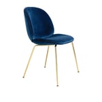 Gubi - Beetle Dining Chair Fully Upholstered, Conic Base Brass, Piping Cognac, Piping Matching, Fabric Cat. 3 Gubi Velvet (Velutto) G075/641