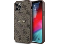 Guess 4G Collection Leather Metal Logo Magsafe Apple Iphone 12 Pro / Apple Iphone 12 - Dėklas Telefonui Rudos Spalvos