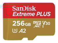 Sandisk Extreme Plus - Flash-Minneskort (Microsdxc Till Sd-Adapter Inkluderad) - 256 Gb - A2 / Video Class V30 / Uhs-I U3 / Class10 - Mikrosdxc Uhs-I