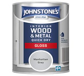 Johnstone's - Quick Dry Gloss - Manhattan Grey - Gloss Finish - Water Based - Interior Wood & Metal - Radiator Paint - Low Odour - Dry in 1-2 Hours - 8m2 Coverage per Litre - 0.75 L