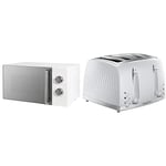 Russell Hobbs Honeycomb RHMM715 17 Litre 700W White Solo Manual Microwave (White) & 26070 4 Slice Toaster - Contemporary Honeycomb Design with Extra Wide Slots and High Lift Feature, White