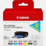 Multipack de 6 cartouches d'encre Canon PGI-550/CLI-551 PGBK/C/M/Y/BK/GY