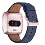 WFEAGL Strap Compatible For Fitbit Versa Strap, Leather Band Replacement Strap Compatible with Fitbit Versa/Fitbit Versa 2/Versa Lite Fitness Smart Watch (DarkBlue Band+RoseGold Buckle)